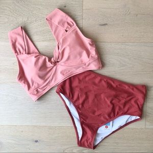 Cupshe Twist Front Bralette Bikini Top and High Waist Bikini Bottom - Size M